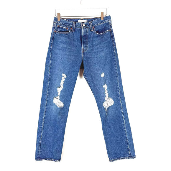 Levi's Womens Wedgie Straight Distressed Premium Jeans Size 29 Retro 90s Y2K - Picture 1 of 7